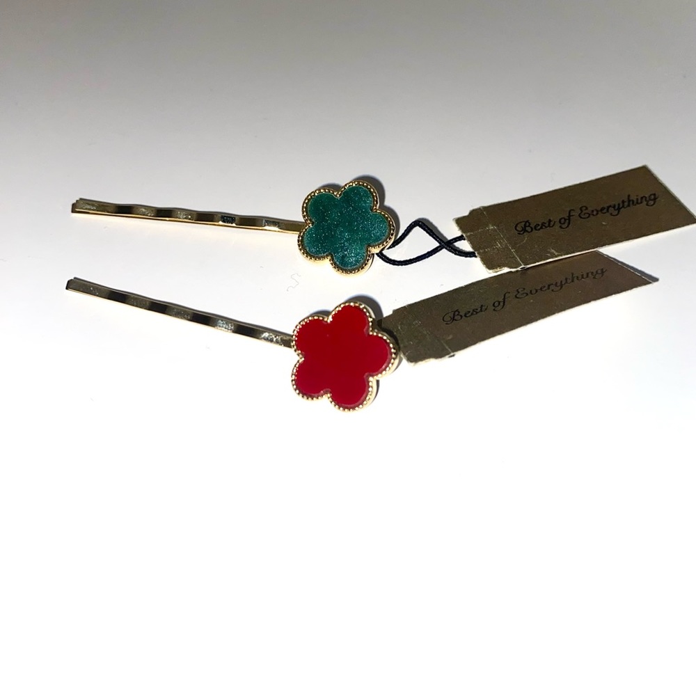 Gold red and green hair pins